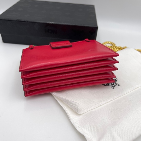 NEW MCM Mena cardholder leather wallet with chain bag in red full set - Picture 10 of 15